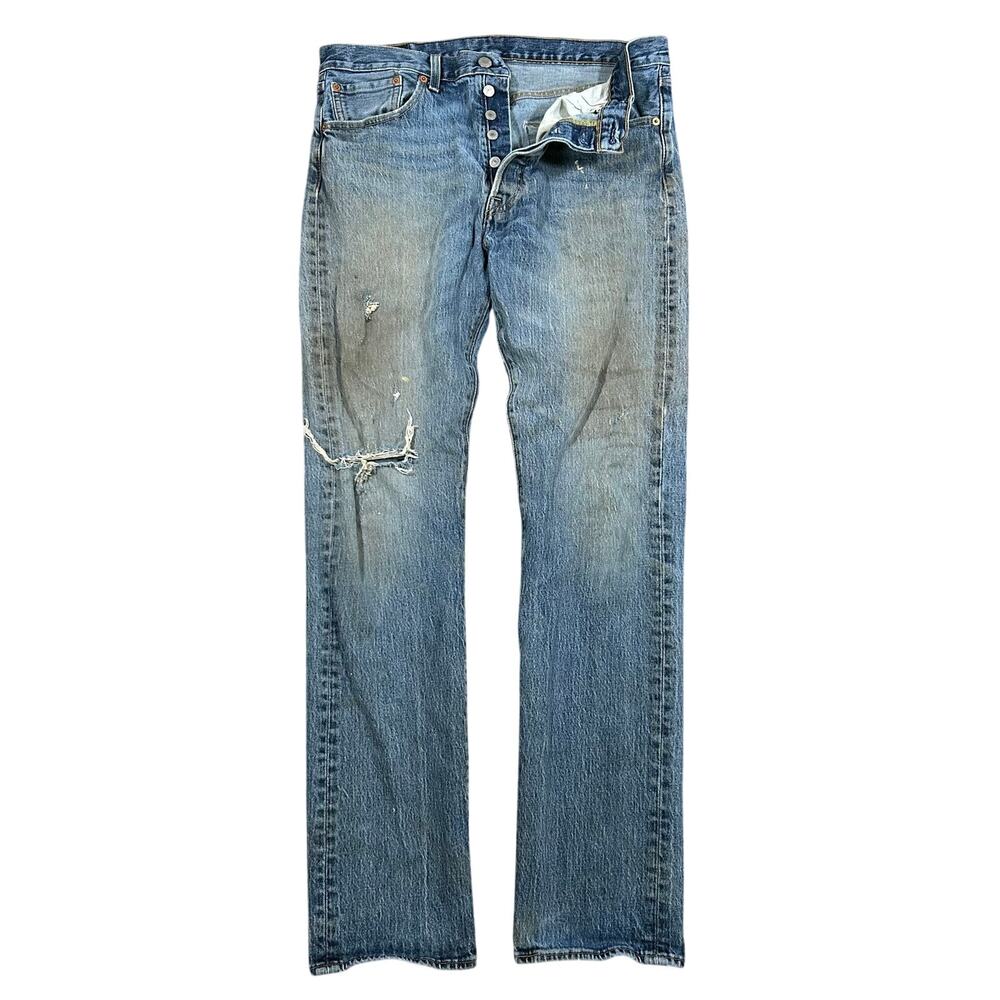 Y2K Levi’s 501 Jeans 33x34 Distressed Button Fly Original Straight Leg Denim